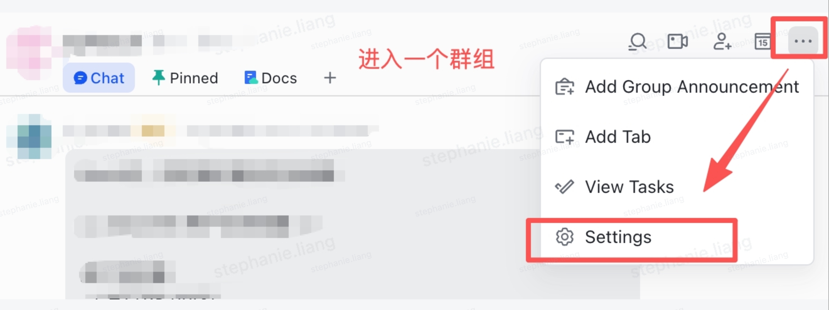 进入群组后,点击右上角「...」→「Settings」